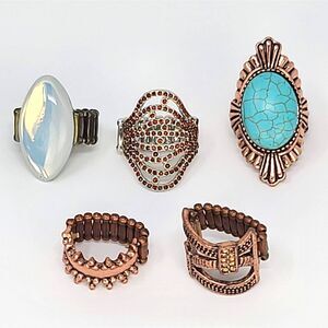 Lot of 5 Rings | Copper & Silver Tone | Stretch | Paparazzi Costume Jewelry
